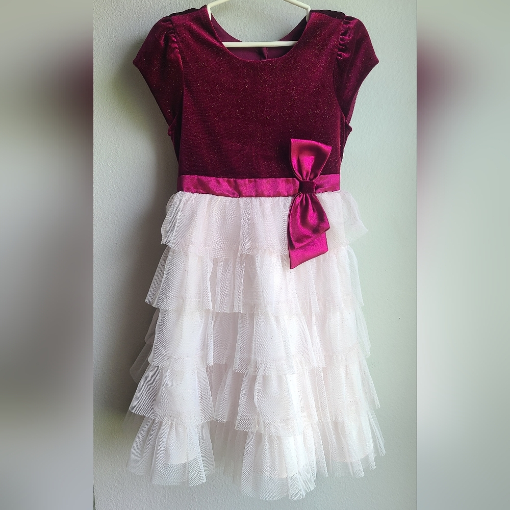 Jona Michelle - Girls, Fancy Maroon Cream Dress, Sz 6